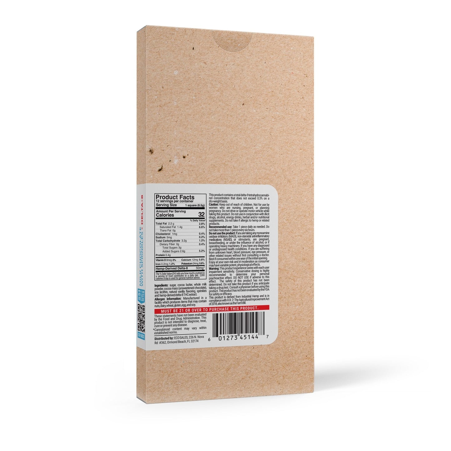 600mg Milk Chocolate & Sprinkles Bar – Delta 8 – Chill Plus