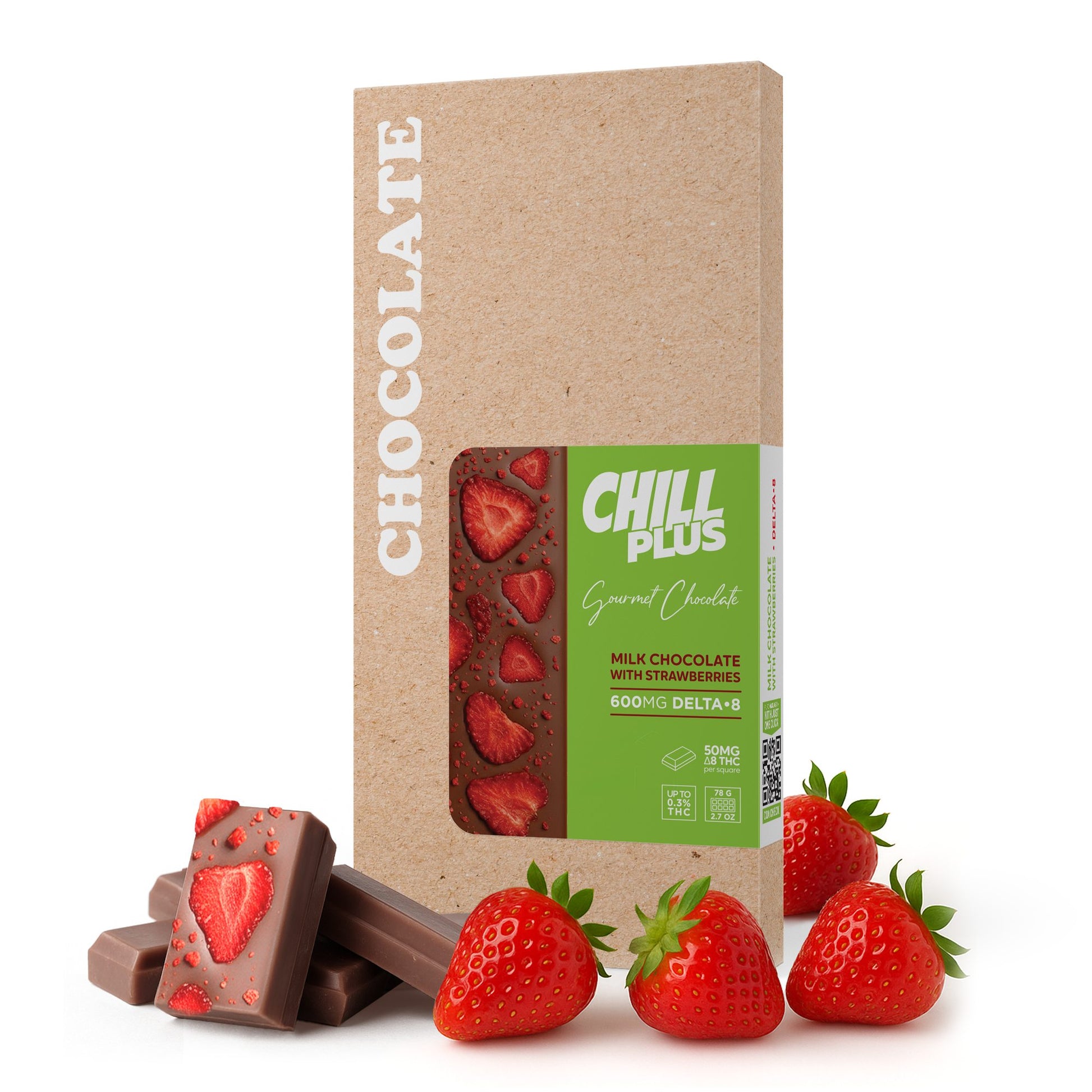 600mg Milk Chocolate & Strawberries Bar – Delta 8 – Chill Plus