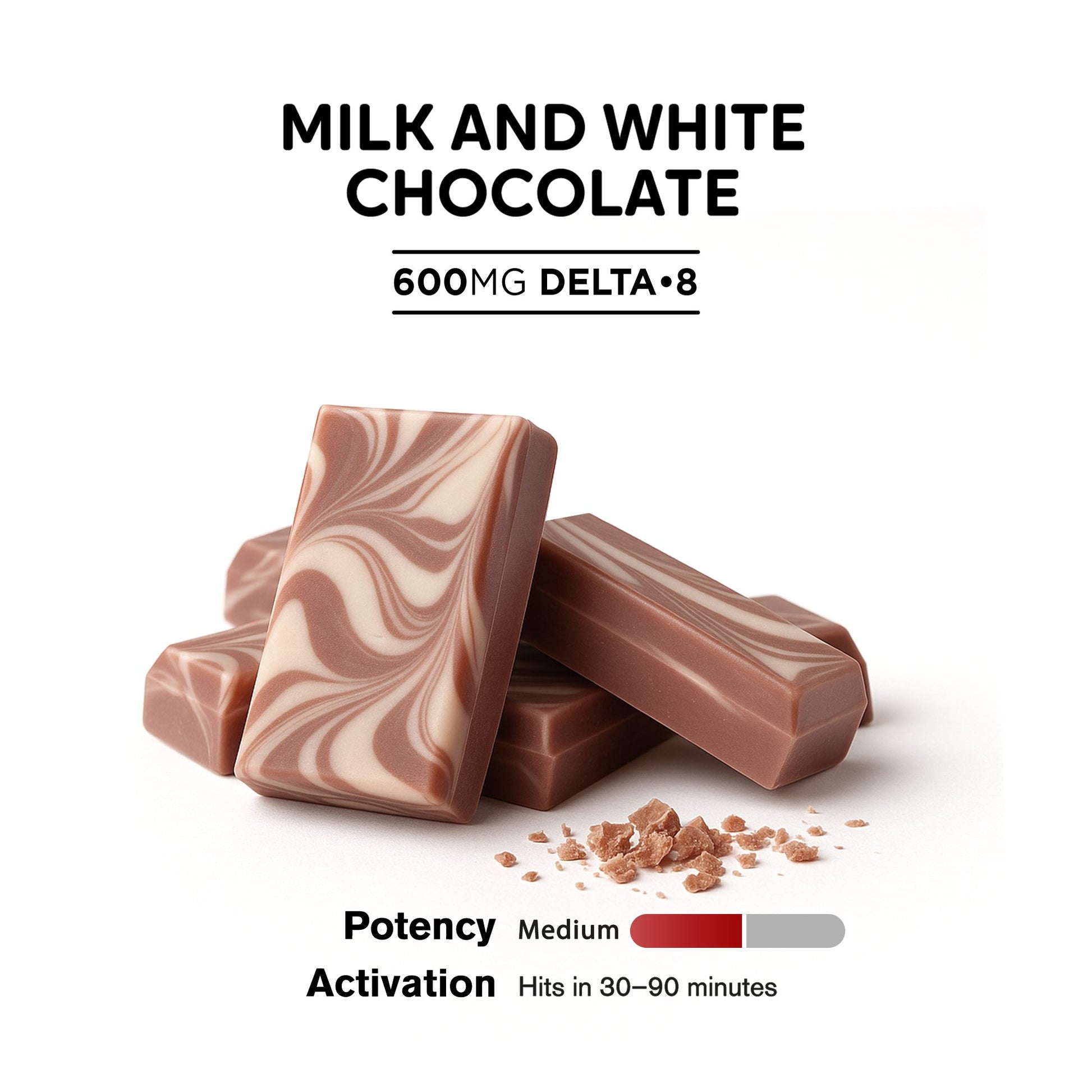 600mg Milk & White Chocolate Bar – Delta 8 – Chill Plus