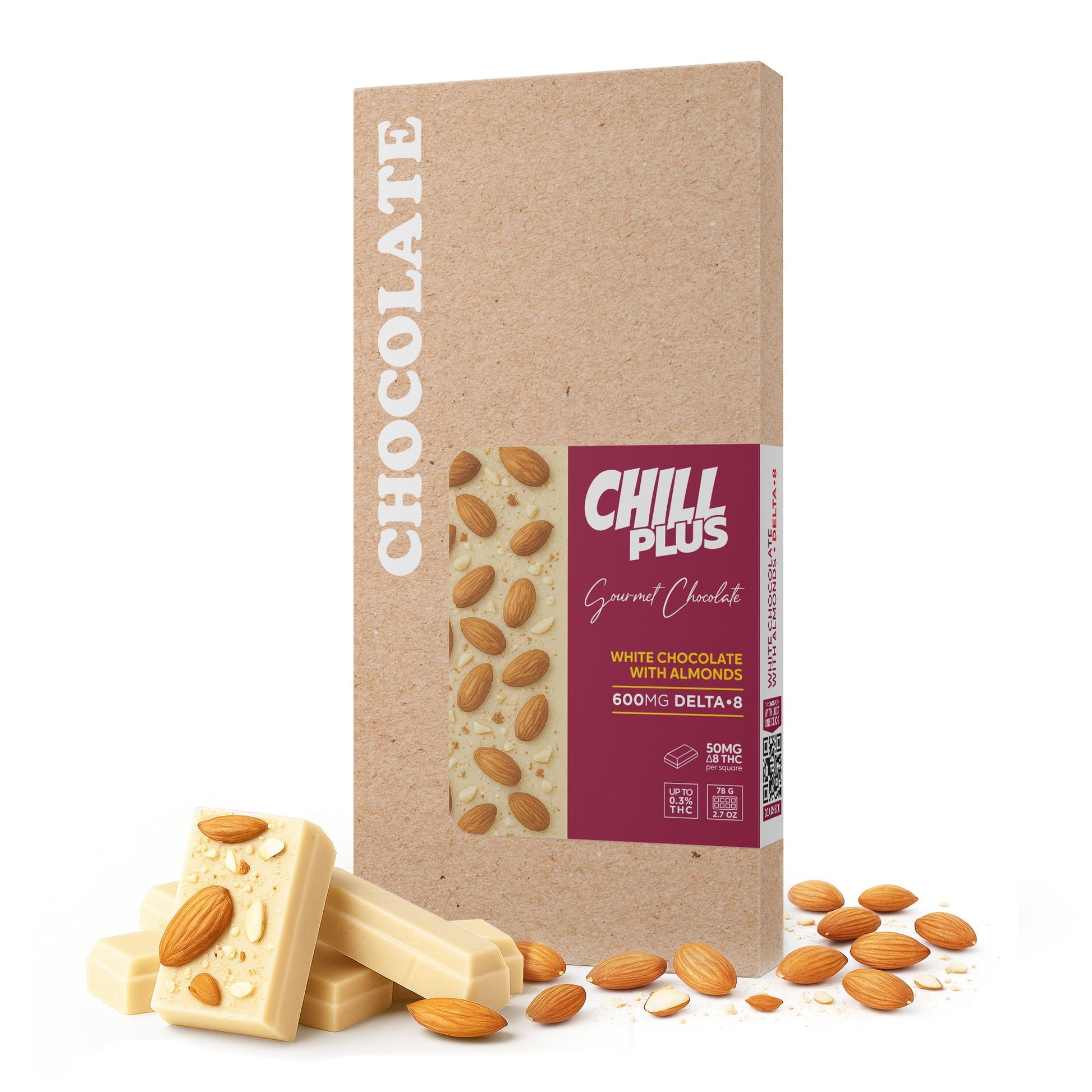600mg White Chocolate & Almonds Bar – Delta 8 – Chill Plus