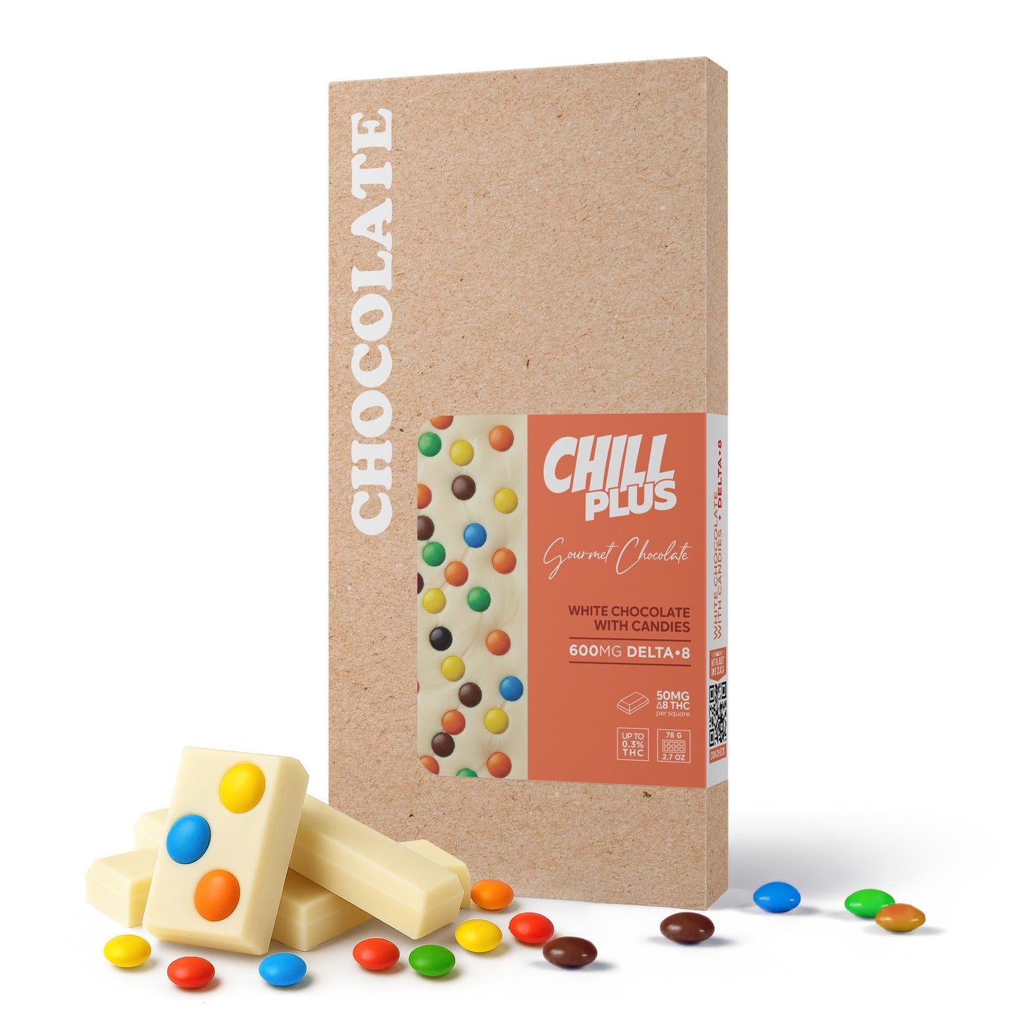 600mg White Chocolate & Candies Bar – Delta 8 – Chill Plus