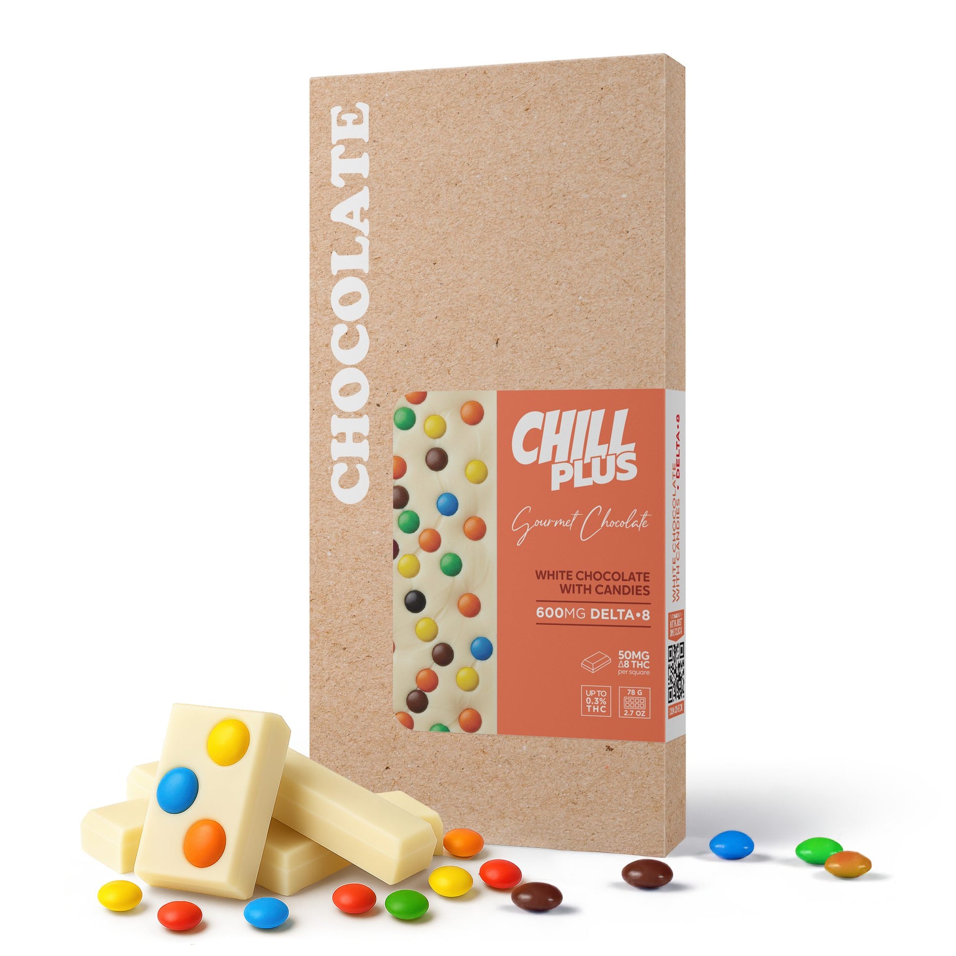 600mg White Chocolate & Candies Bar – Delta 8 – Chill Plus