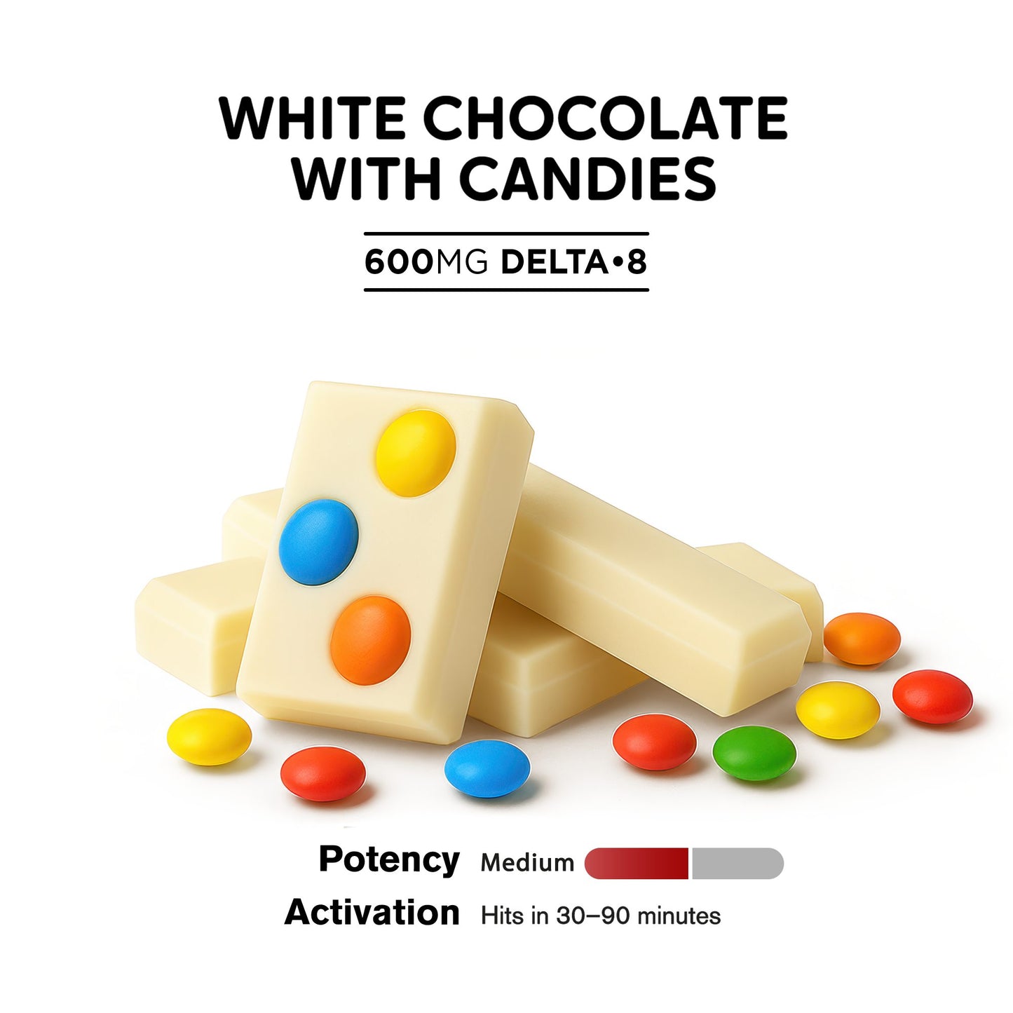 600mg White Chocolate & Candies Bar – Delta 8 – Chill Plus