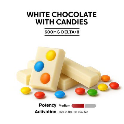 600mg White Chocolate & Candies Bar – Delta 8 – Chill Plus