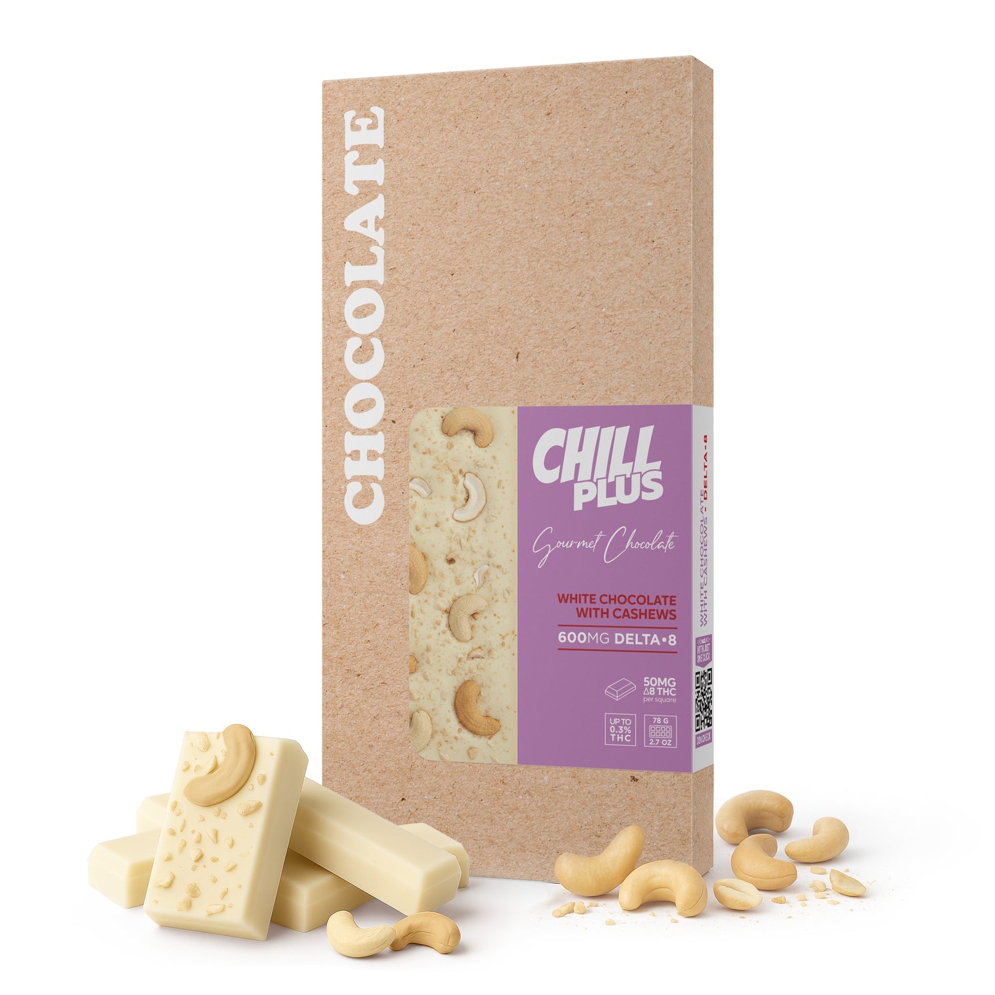 600mg White Chocolate & Cashews Bar – Delta 8 – Chill Plus