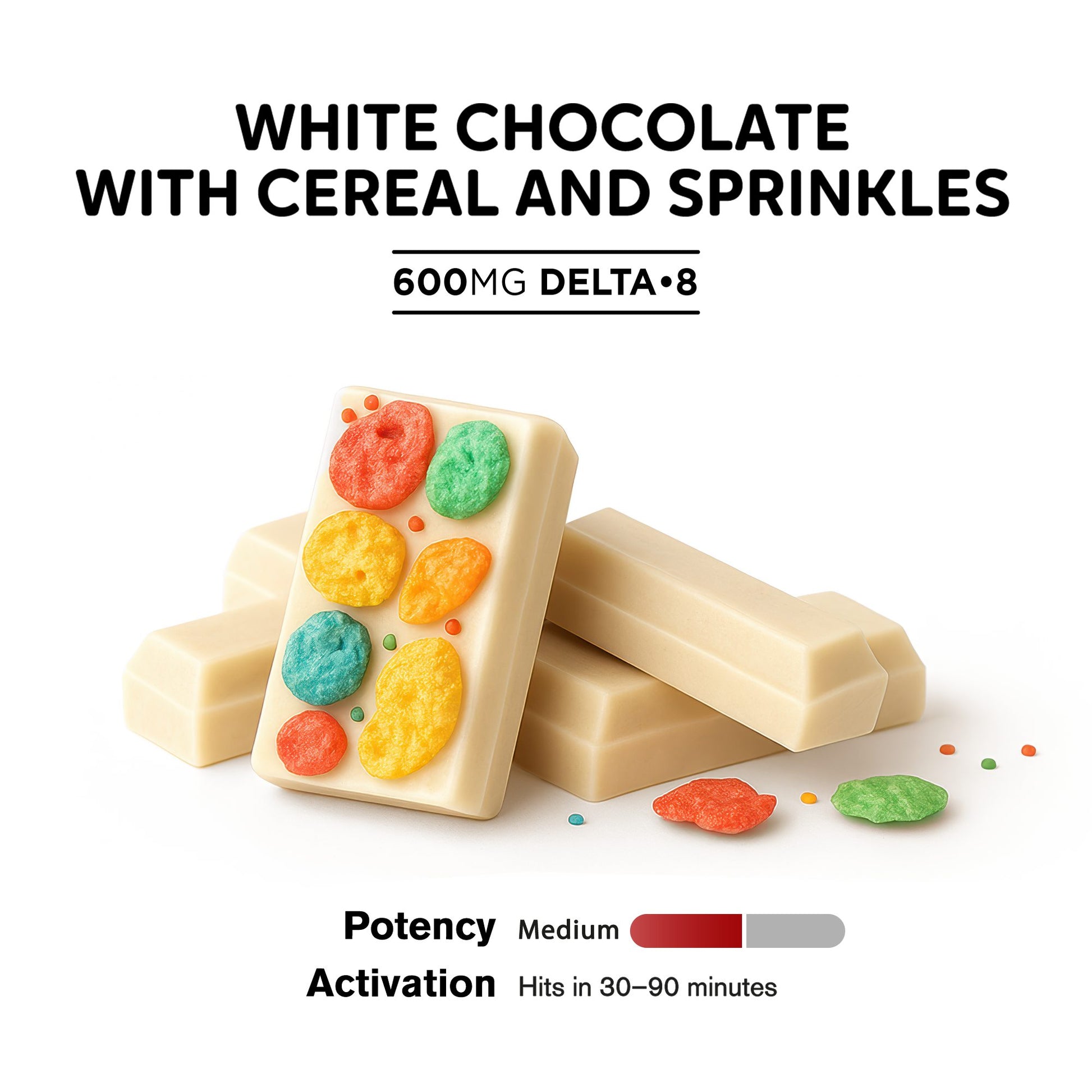 600mg White Chocolate with Cereal & Sprinkles Bar – Delta 8 – Chill Plus