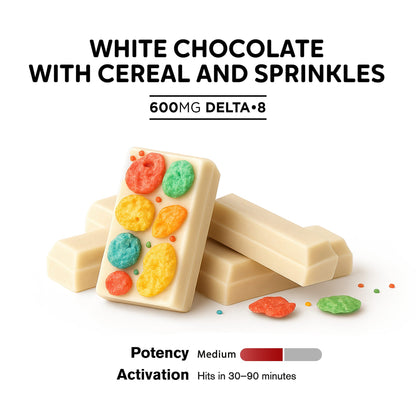 600mg White Chocolate with Cereal & Sprinkles Bar – Delta 8 – Chill Plus