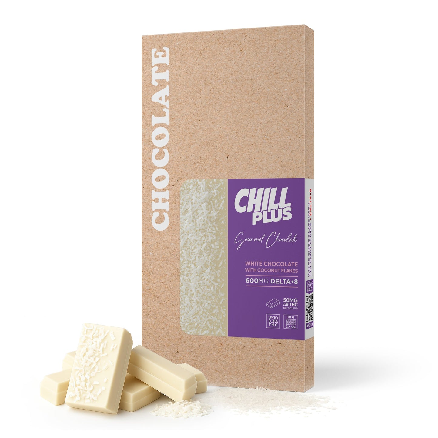 600mg White Chocolate & Coconut Flakes Bar – Delta 8 – Chill Plus