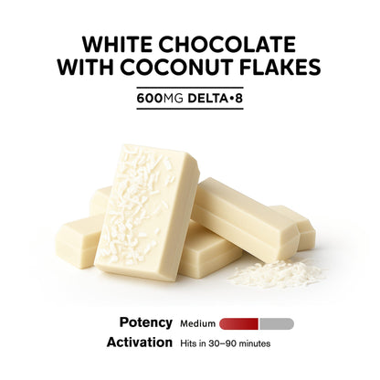 600mg White Chocolate & Coconut Flakes Bar – Delta 8 – Chill Plus