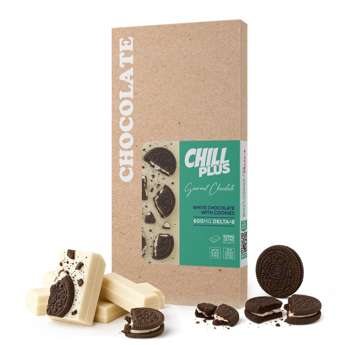 600mg White Chocolate & Cookies Bar – Delta 8 – Chill Plus