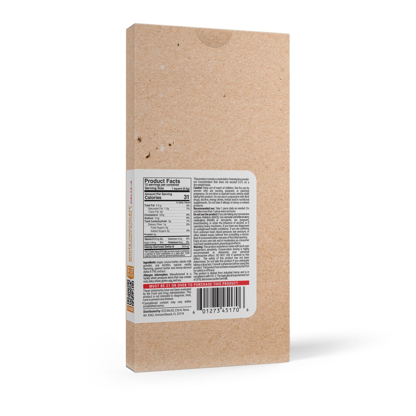 600mg White Chocolate & Peanut Butter Bar – D8 – Chill Plus