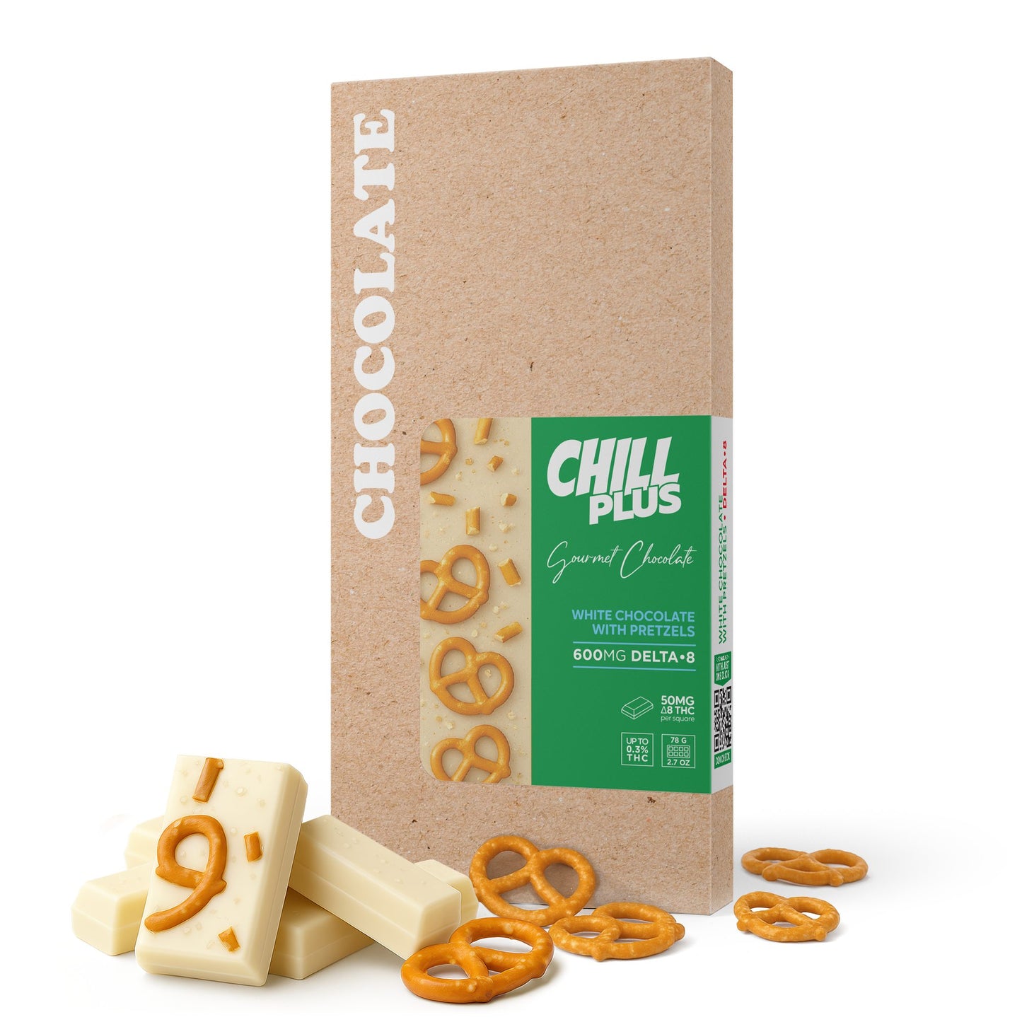 600mg White Chocolate & Pretzels Bar – Delta 8 – Chill Plus