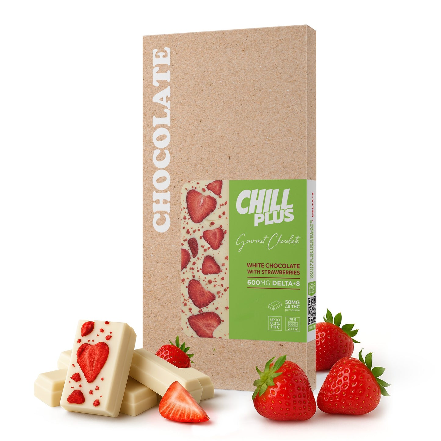 600mg White Chocolate & Strawberries Bar – D8 – Chill Plus
