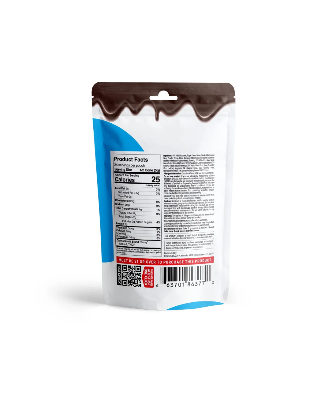 100mg Coconut Flakes + Milk Chocolate Waffle Cones - D8, THCP - Chill Plus