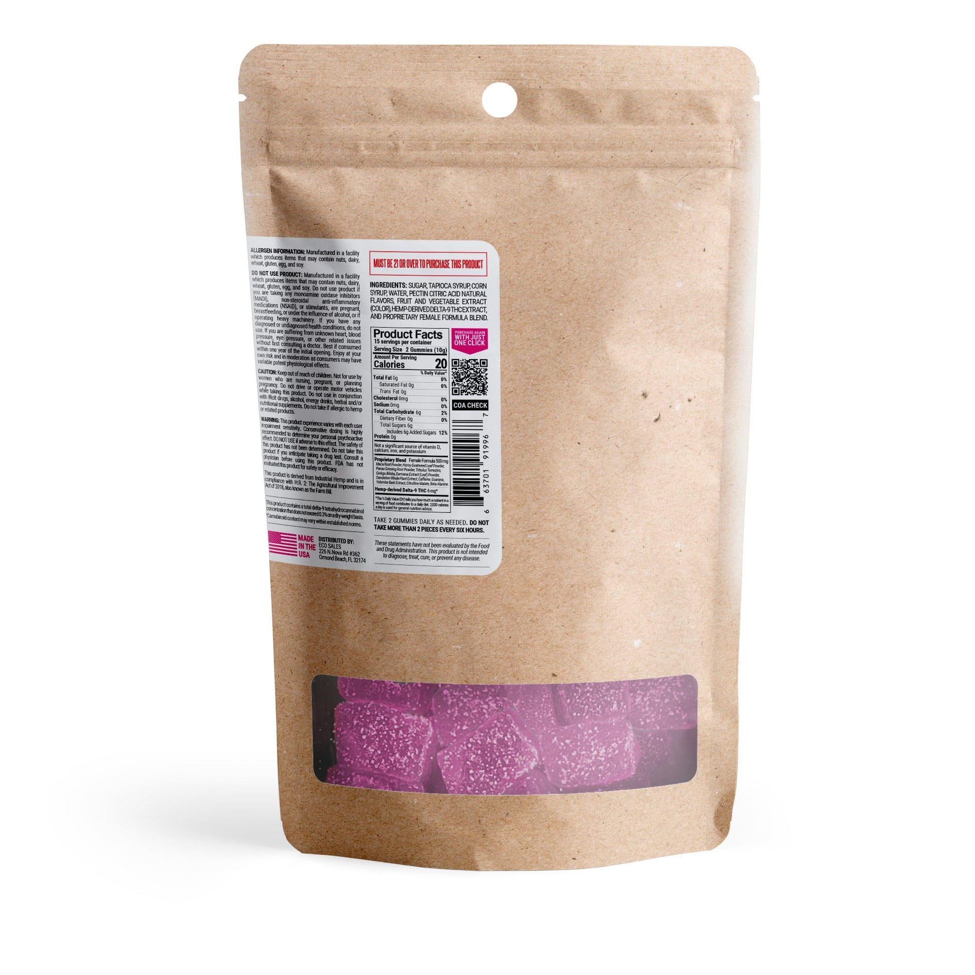 6mg Female Libido Blend Gummies - Delta 9 - Raspberry - D9 THC