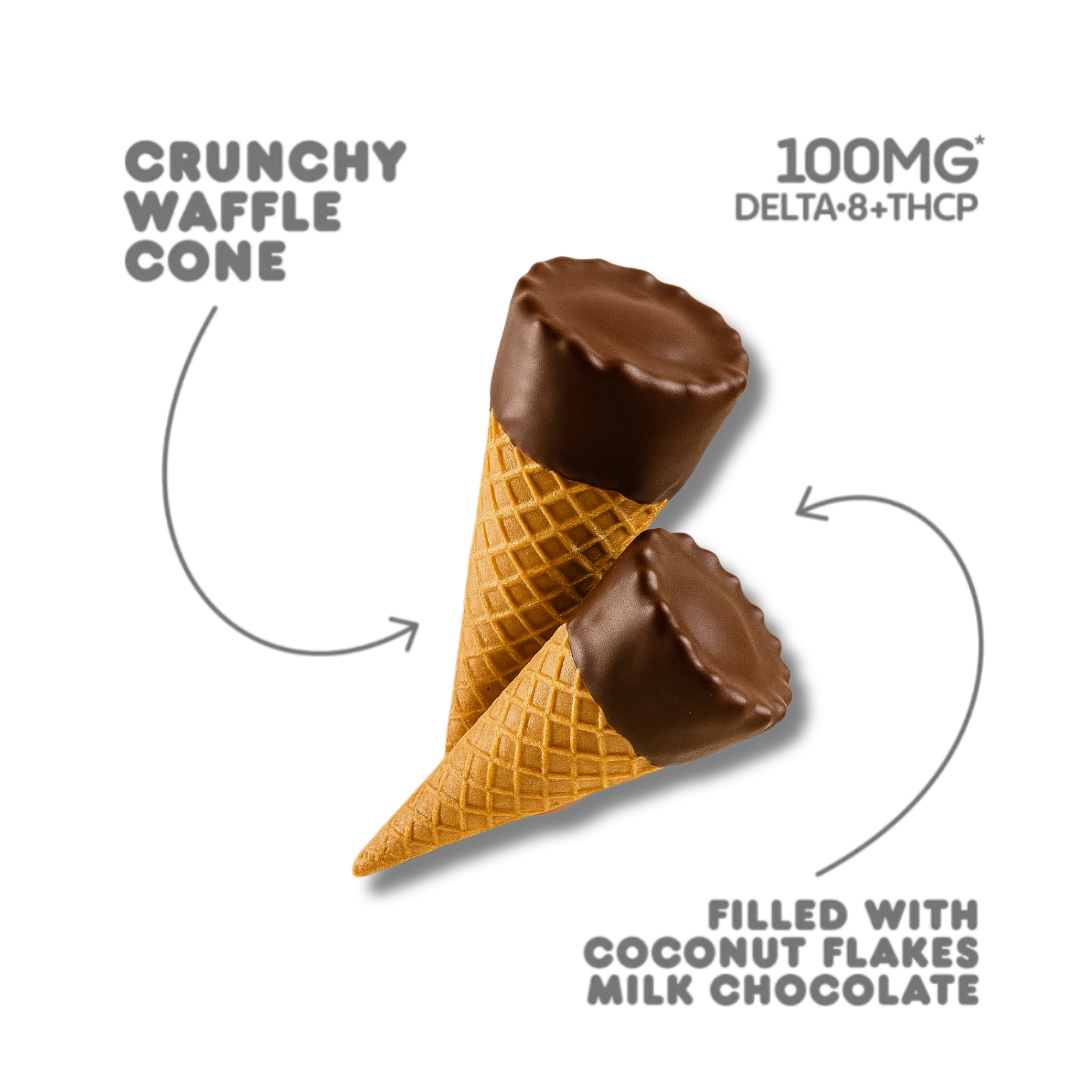 100mg Coconut Flakes + Milk Chocolate Waffle Cones - D8, THCP - Chill Plus