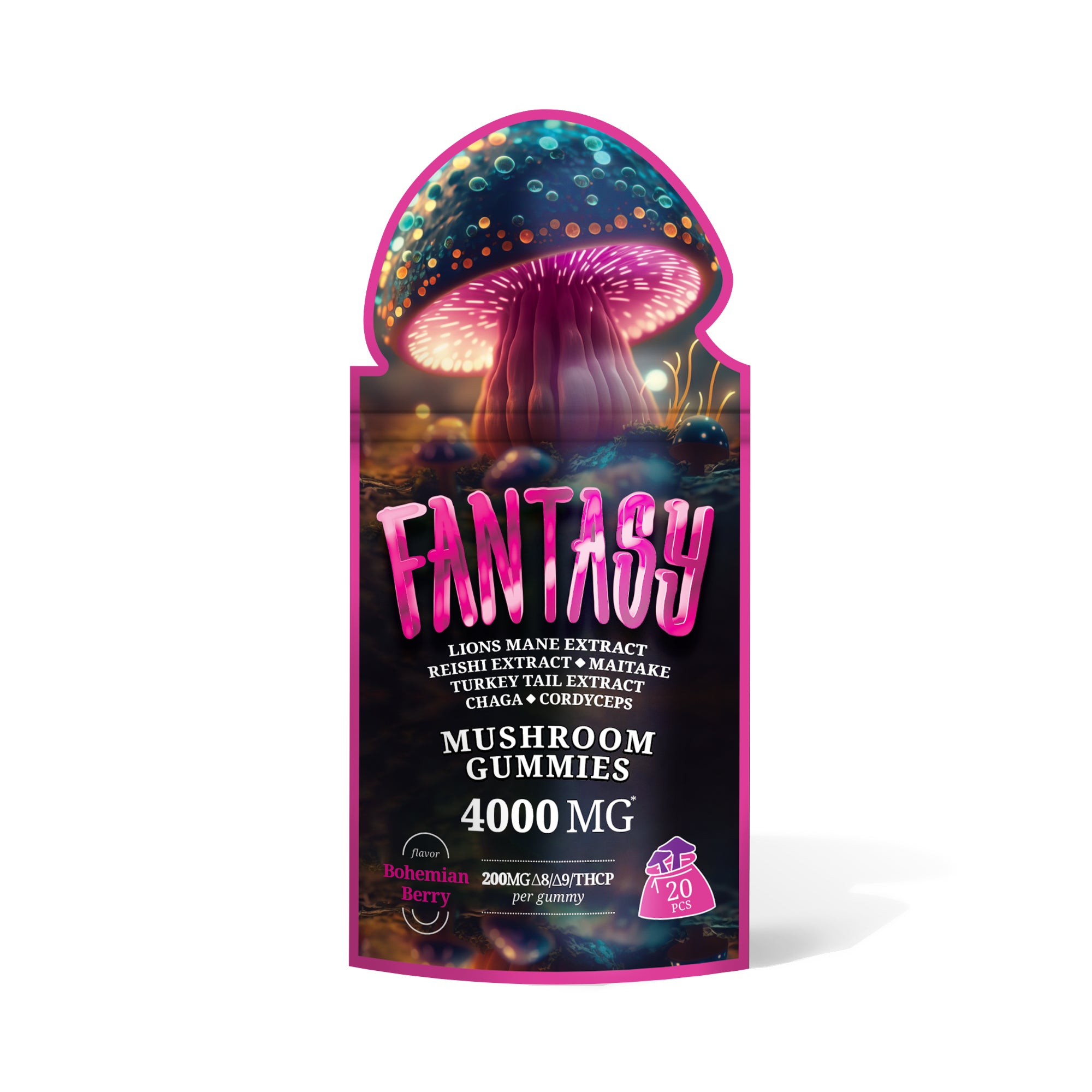 200mg D8, D9, THCP, Mushroom Gummies - Bohemian Berry - Fantasy