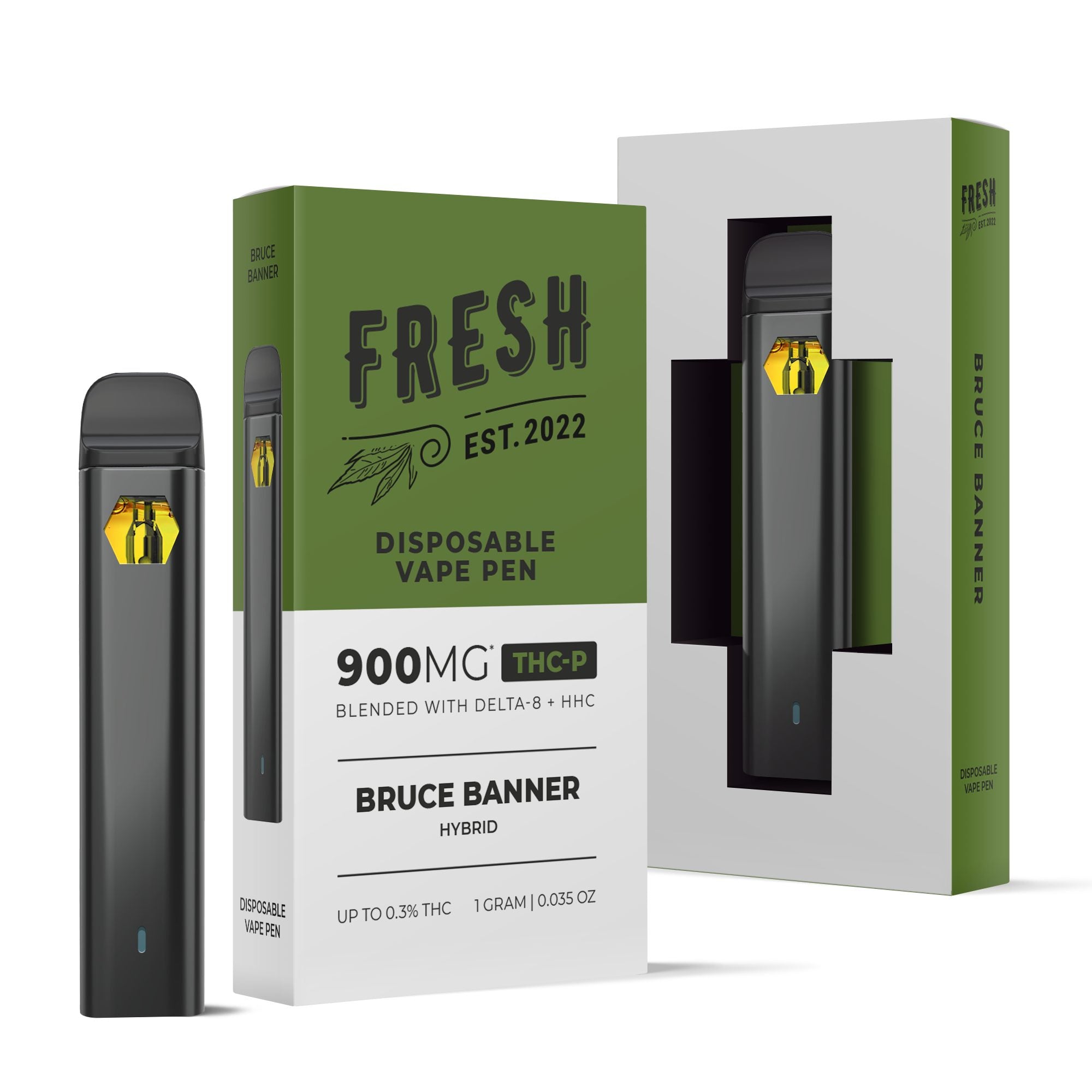 900mg THCP, D8, HHC Vape Pen - Bruce Banner - Hybrid - 1ml - Fresh