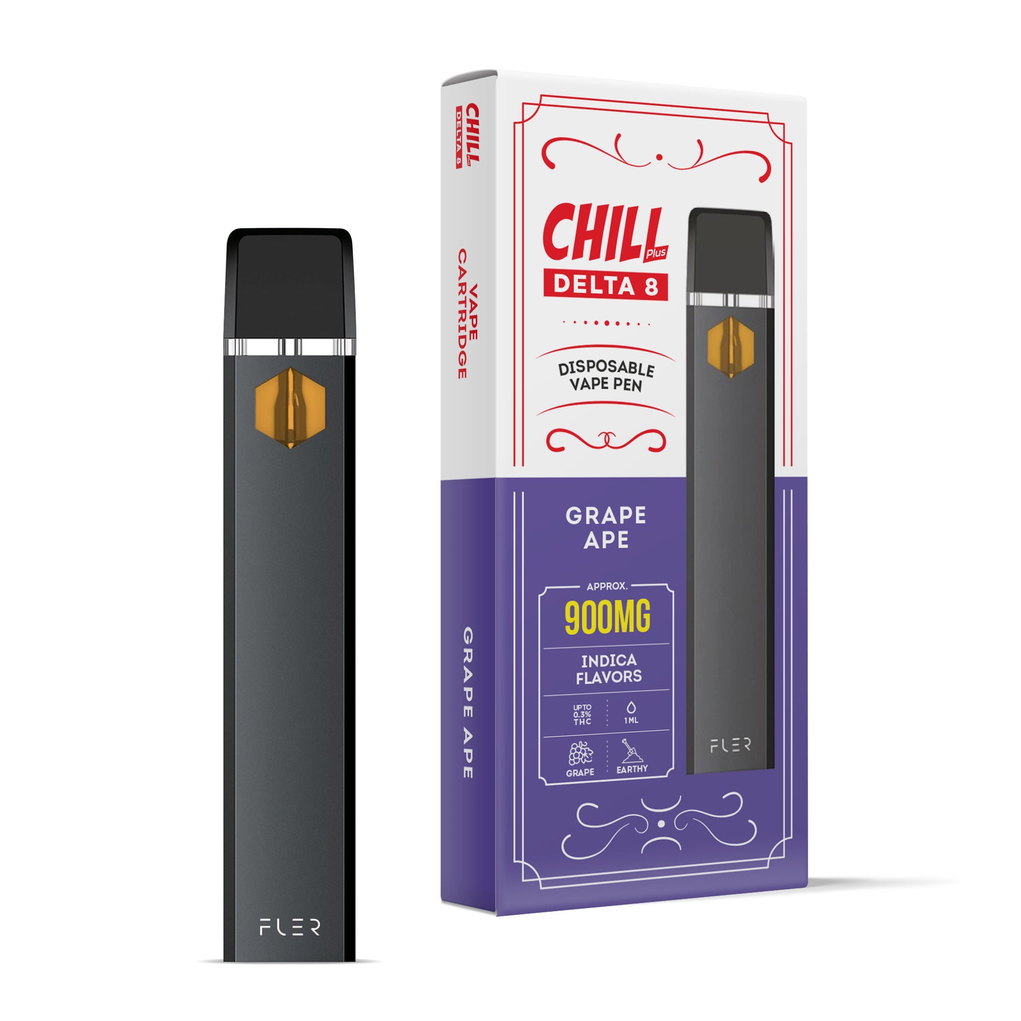 900mg D8 Vape Pen - Grape Ape - Indica - 1ml - Chill Plus