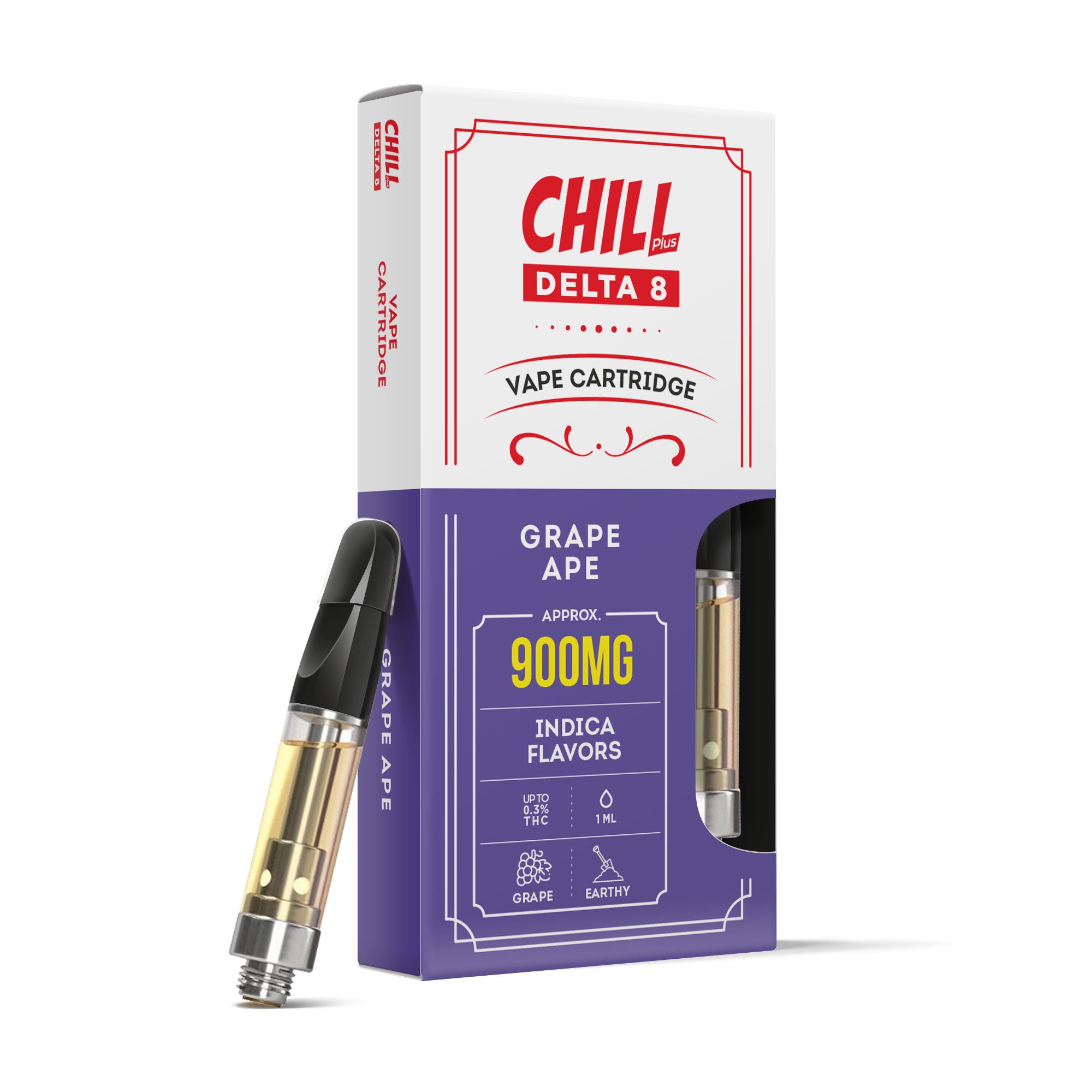 900mg D8 Vape Cart - Grape Ape - Indica - 1ml - Chill Plus