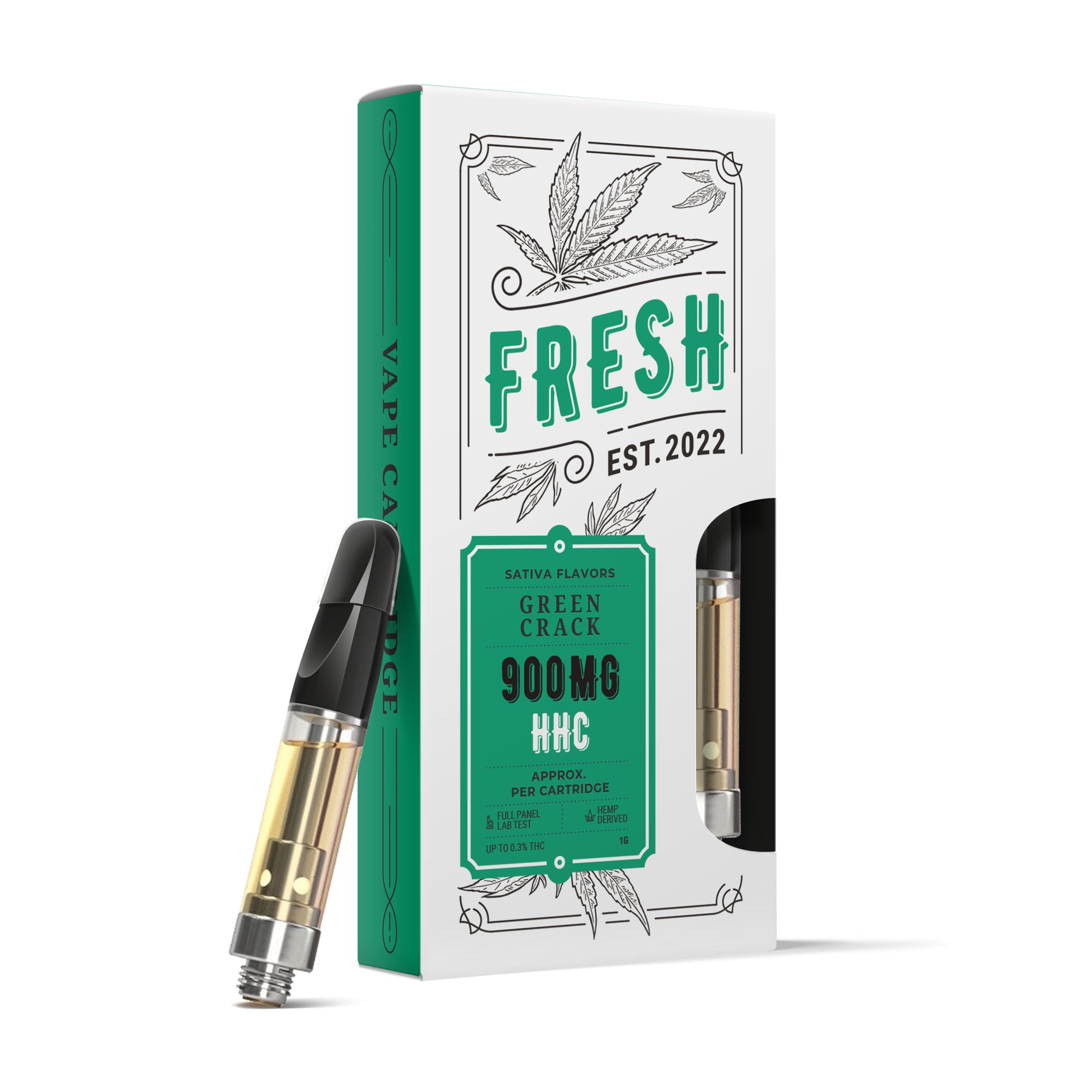 900mg HHC Vape Cart - Green Crack - Sativa - 1ml  - Fresh