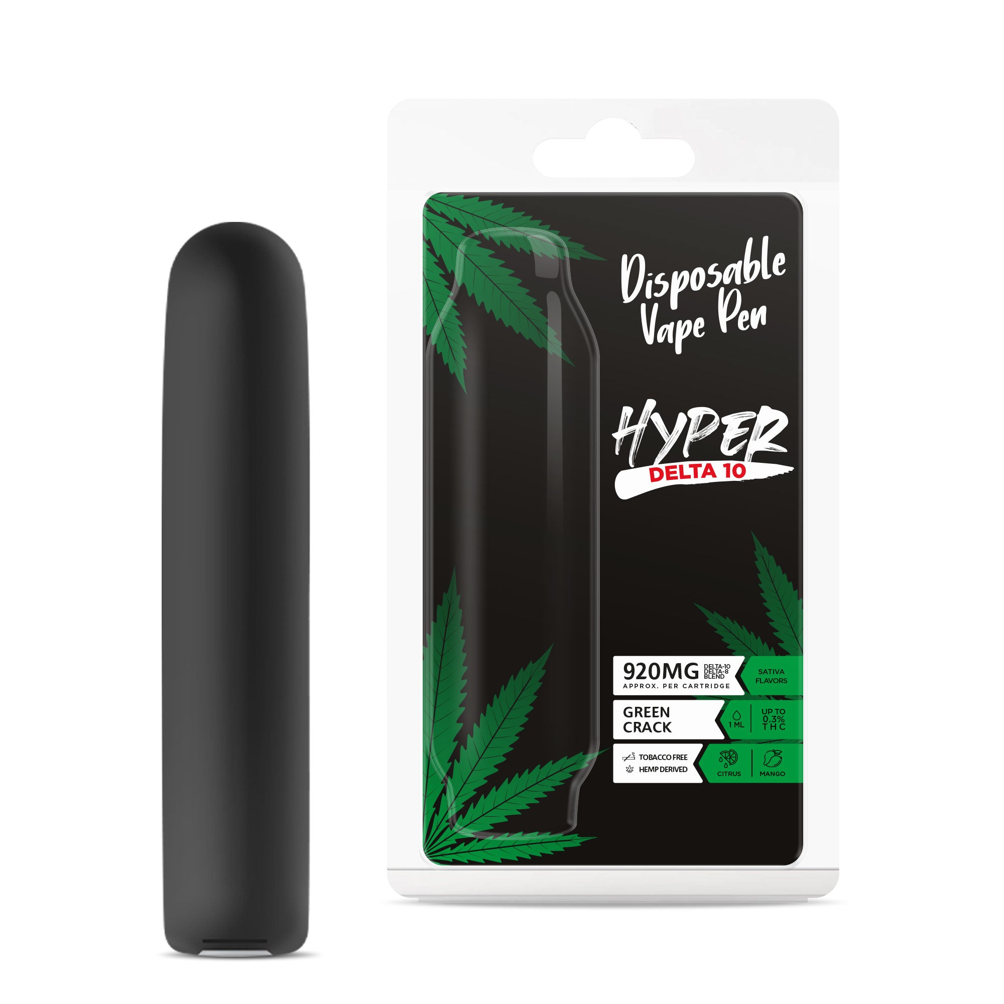 920mg D10, D8 Vape Pen - Green Crack - Sativa - 1ml - Hyper