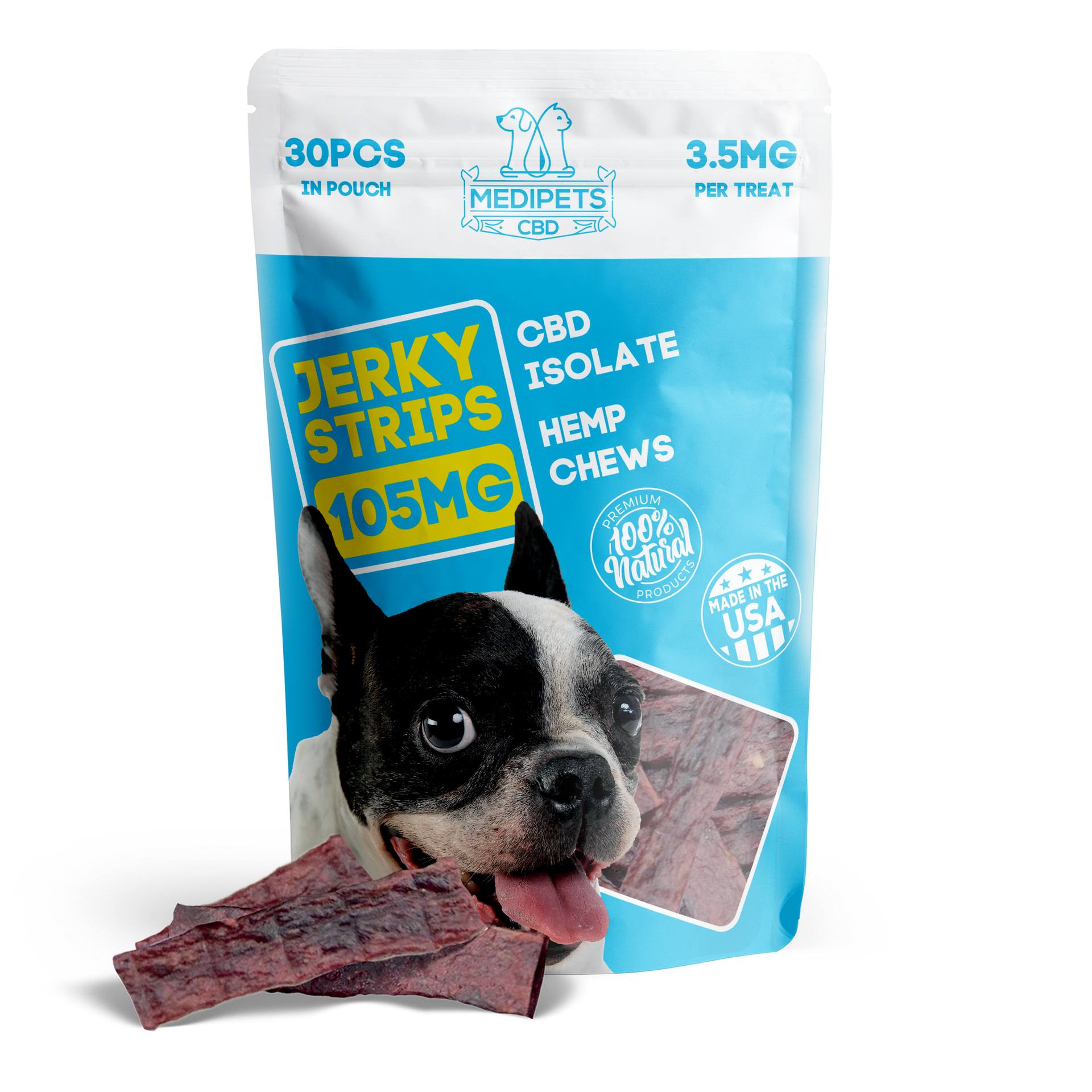 CBD Dog Treats - Jerky Strips - 105mg - MediPets