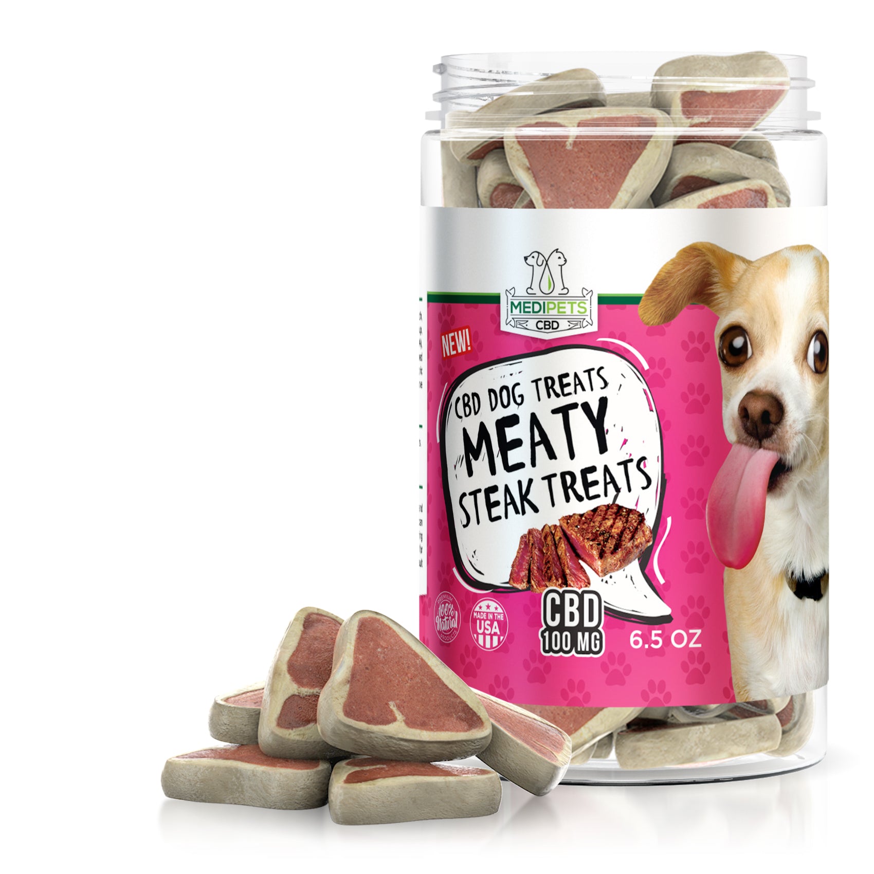 CBD Dog Treats - Meaty Steak Treats - 100mg - MediPets