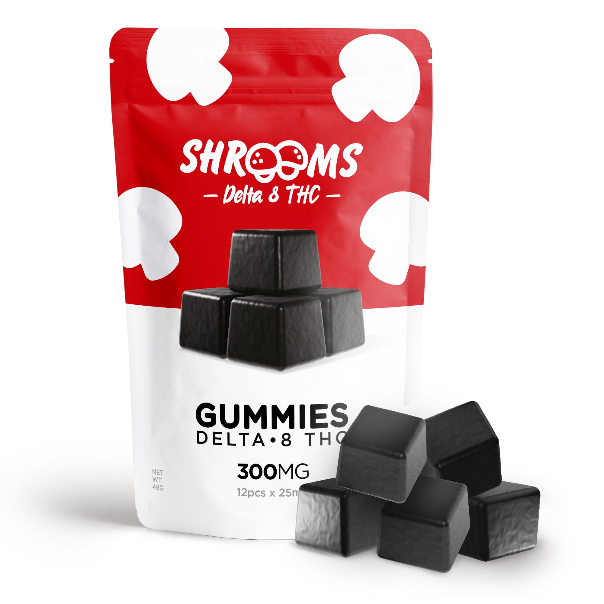 Shrooms Delta-8 THC Gummies / 25mg per gummy / 12 gummies per pouch / 300mg per pouch / 12 pouches in box ($10.00 per pouch)