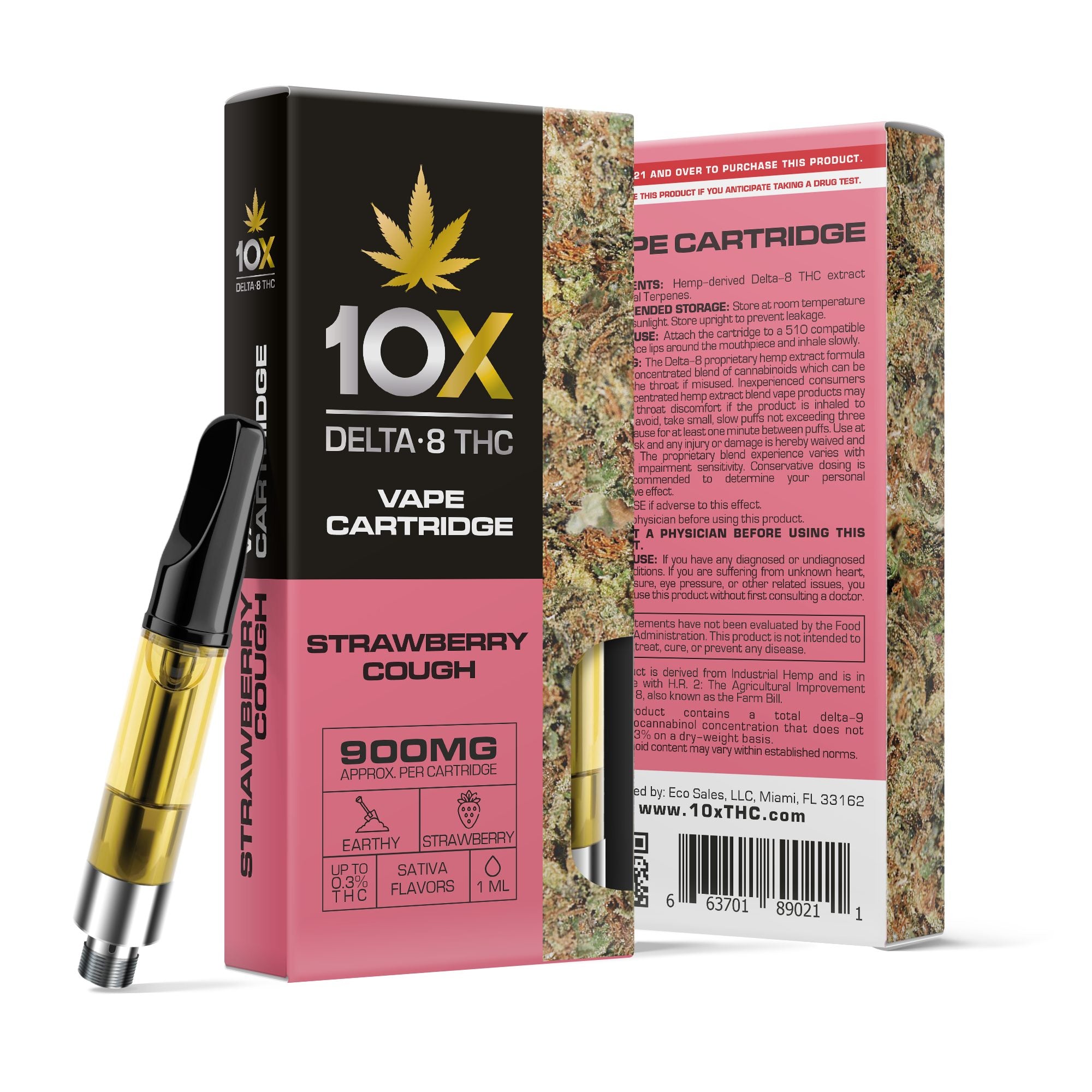 900mg D8 Vape Cart - Strawberry Cough - Sativa - 1ml - 10X