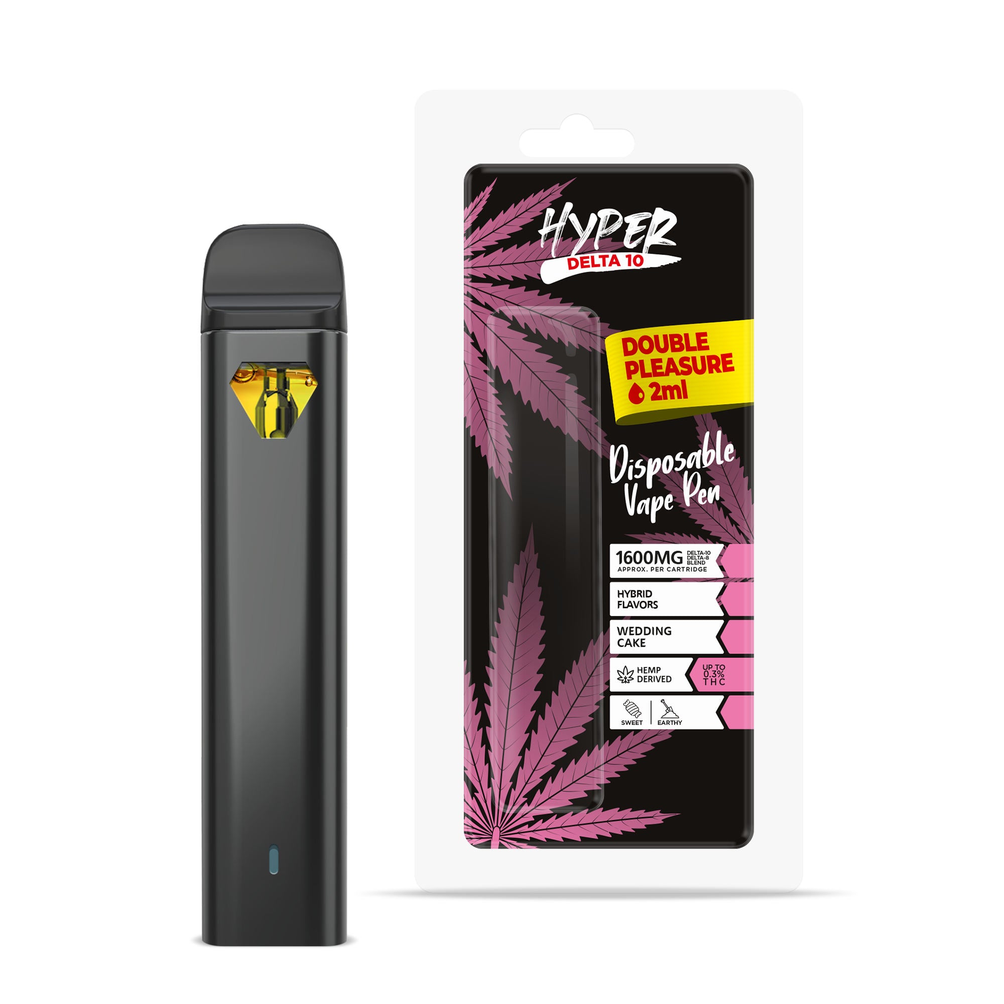 1600mg D10, D8 Vape Pen - Wedding Cake - Hybrid - 2ml - Hyper