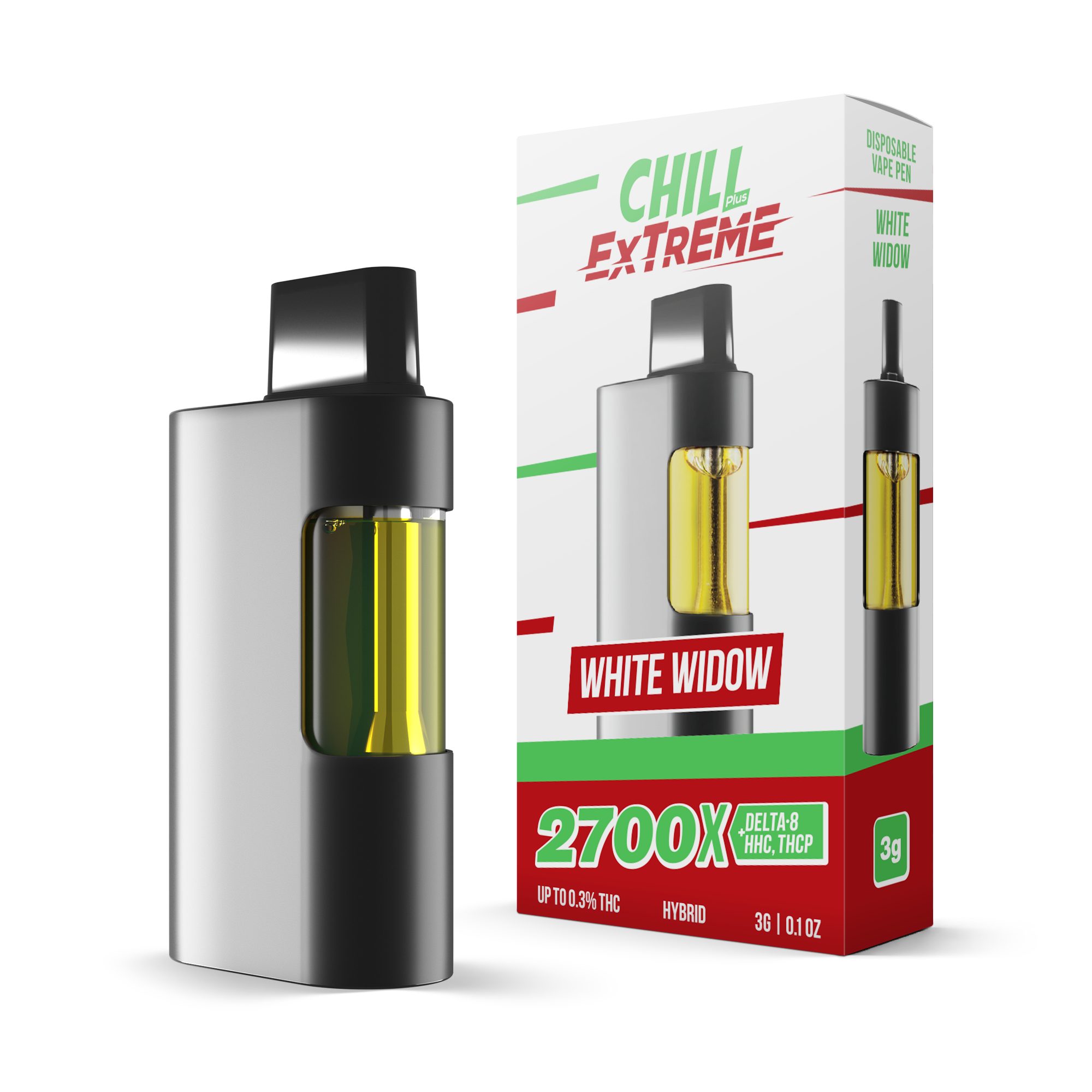 2700mg THCP, D8, HHC Vape Pen - White Widow - Hybrid - 3ml - Chill Extreme